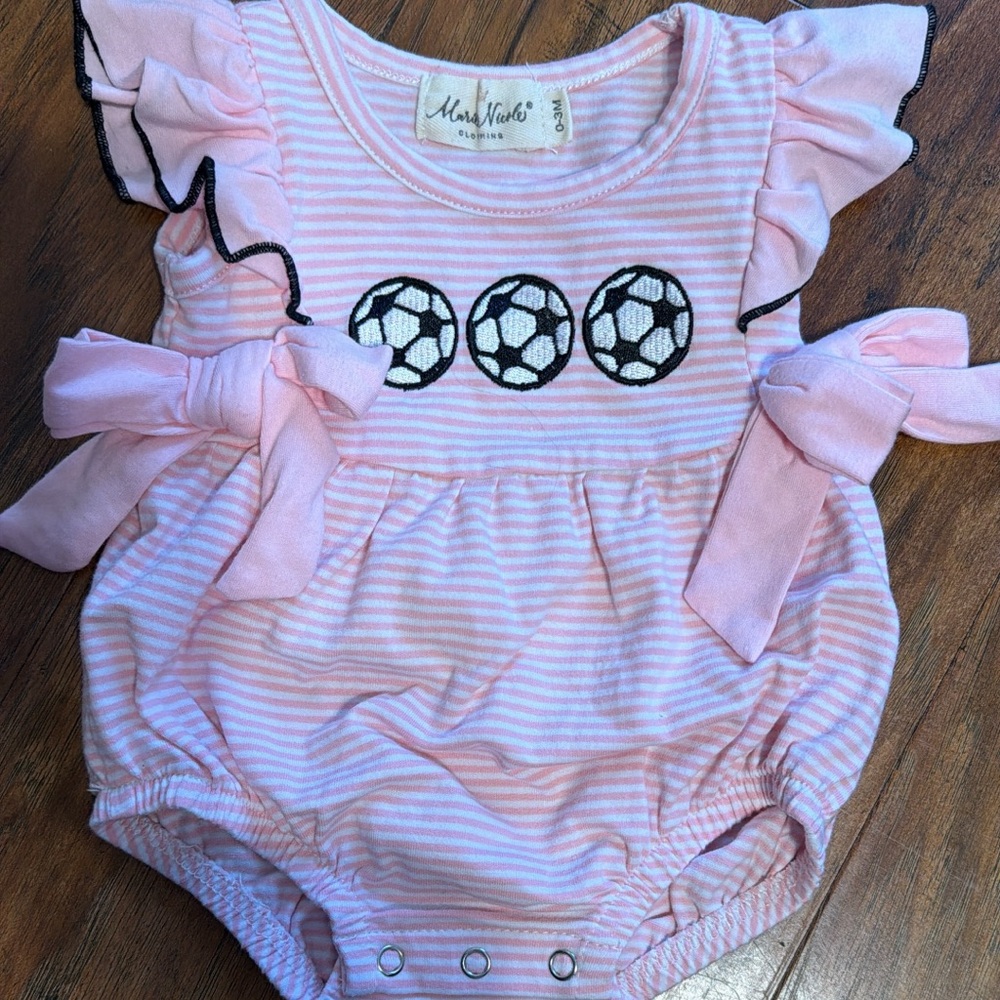 Charming Pink Striped Baby Romper with Soccer Design